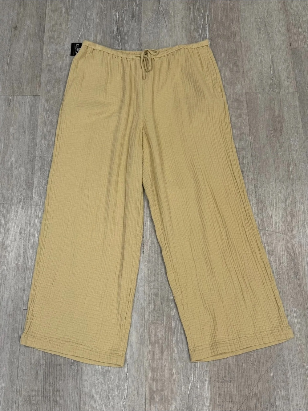 Haven Well Within Tan ORGANIC Cotton Crinkle Gauze Wide Leg Pants - Size XL